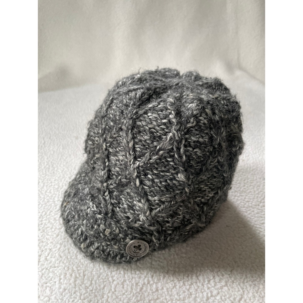 Shred Alert Womens OS Beanie Visor Hat Grey Cable Knit Fleece Lined Mohair Blend